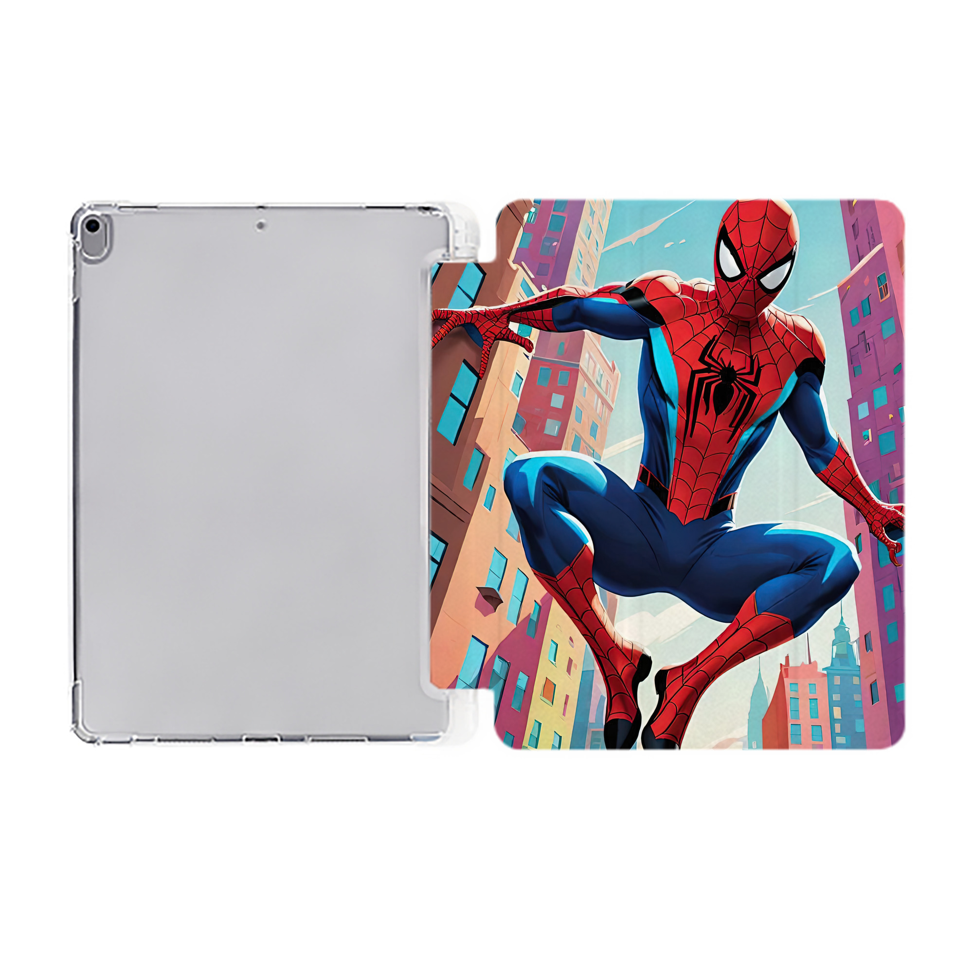 （画像用） Spider Man スパイダーマン IPad ケース ペン収納付き 三つ折りスタンド PUレザー×シリコン 対応機種9.5/10.5/10.9インチ
